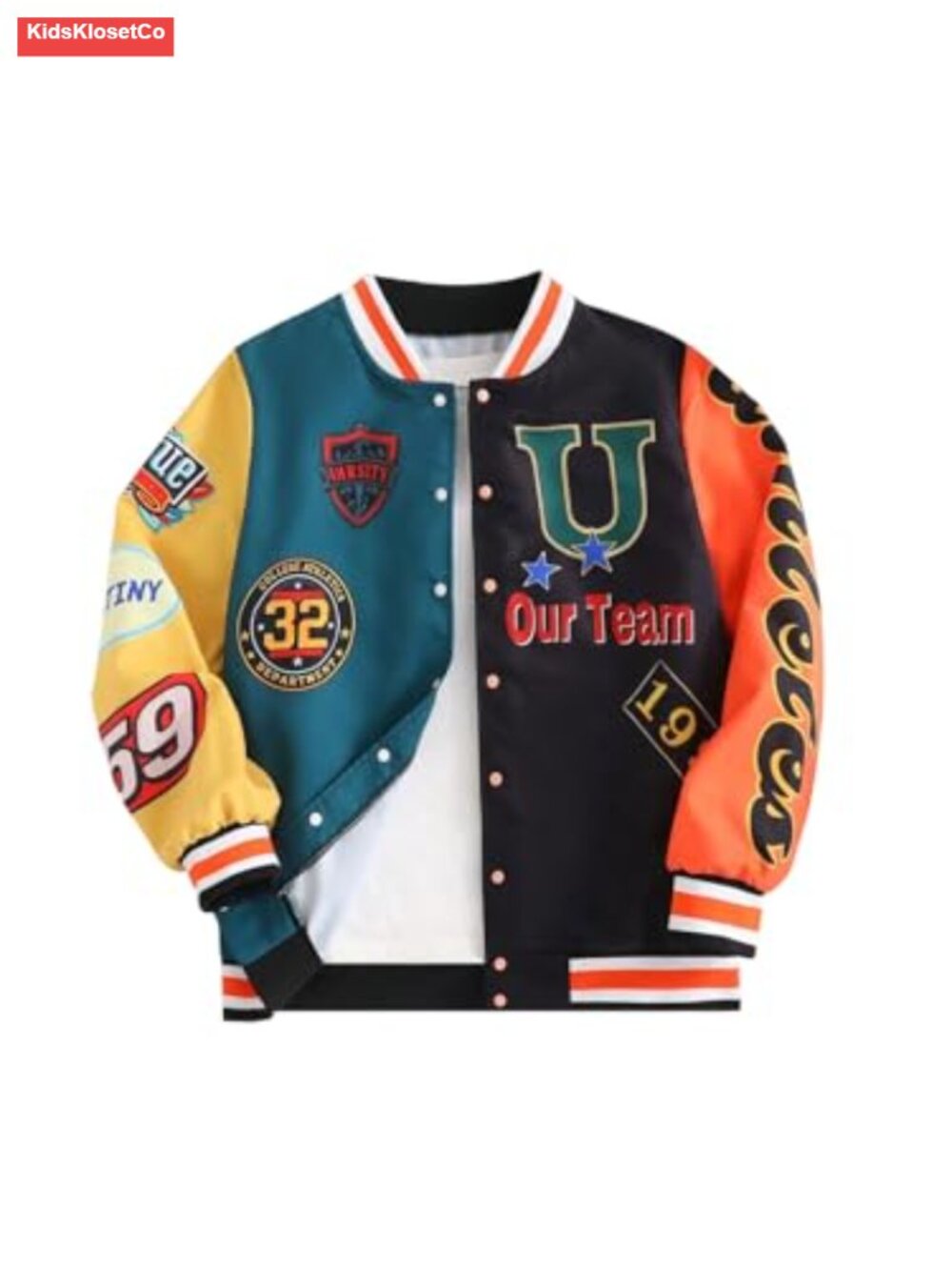 Boys Motorcycle Colorblock Varsity Jacket Button Up Streetwear Fall Outerwear